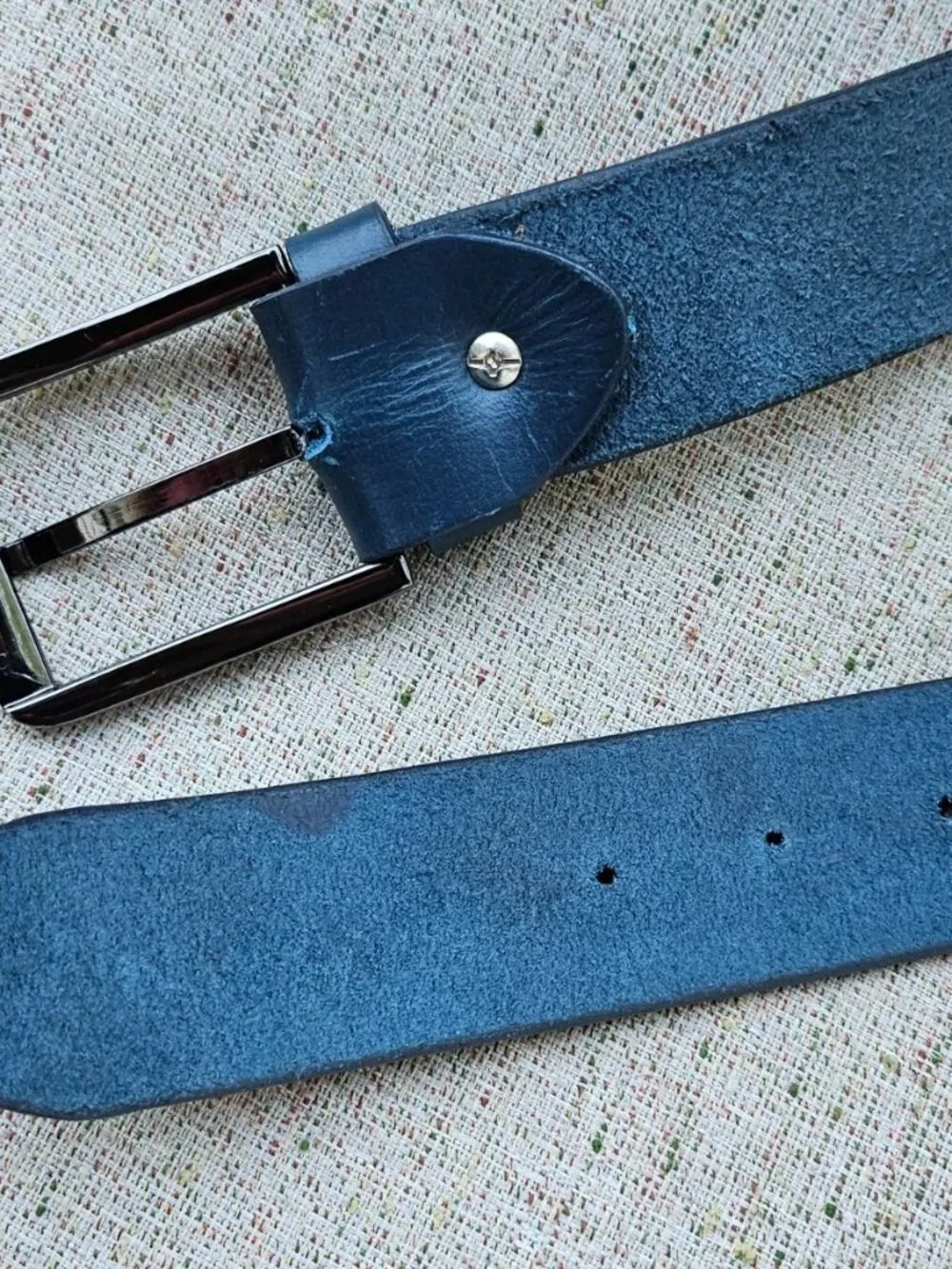 Blue Belt Genuine Leather Waistband Unisex Belt Pin Buckle Handmade Size 36 New